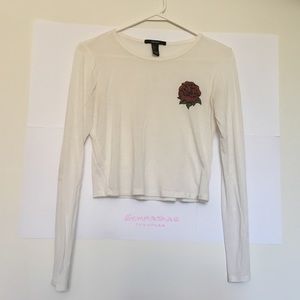 Forever 21 Women’s Cropped Long sleeve Rose Shirt